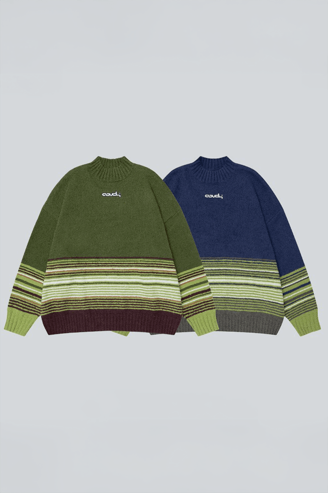 Winter Color-Block Knit Sweater with Embroidery – Cozy and Warm - 4inme