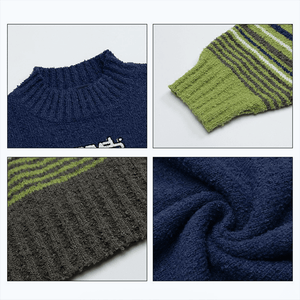 Winter Color-Block Knit Sweater with Embroidery – Cozy and Warm - 4inme