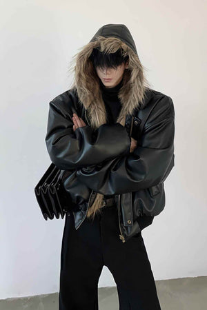 Winter Fashionable PU Leather Jacket for Men with Faux Fur, Reversible Design - 4inme