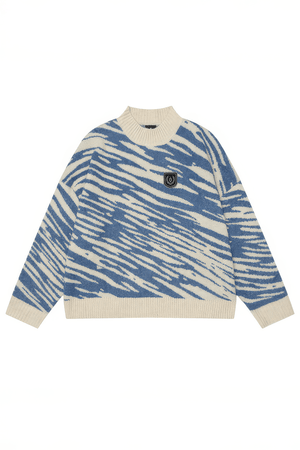 Winter Retro Zebra Knit Sweater – Embroidered Crew Neck for Couples - 4inme