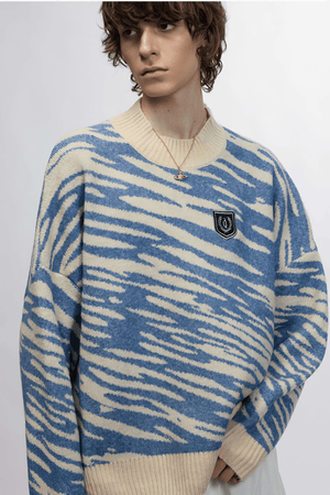 Winter Retro Zebra Knit Sweater – Embroidered Crew Neck for Couples - 4inme