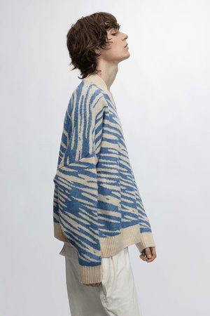 Winter Retro Zebra Knit Sweater – Embroidered Crew Neck for Couples - 4inme