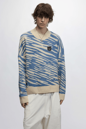 Winter Retro Zebra Knit Sweater – Embroidered Crew Neck for Couples - 4inme