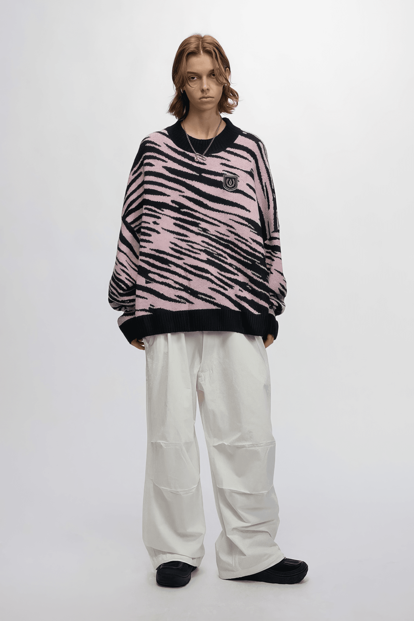 Winter Retro Zebra Knit Sweater – Embroidered Crew Neck for Couples - 4inme