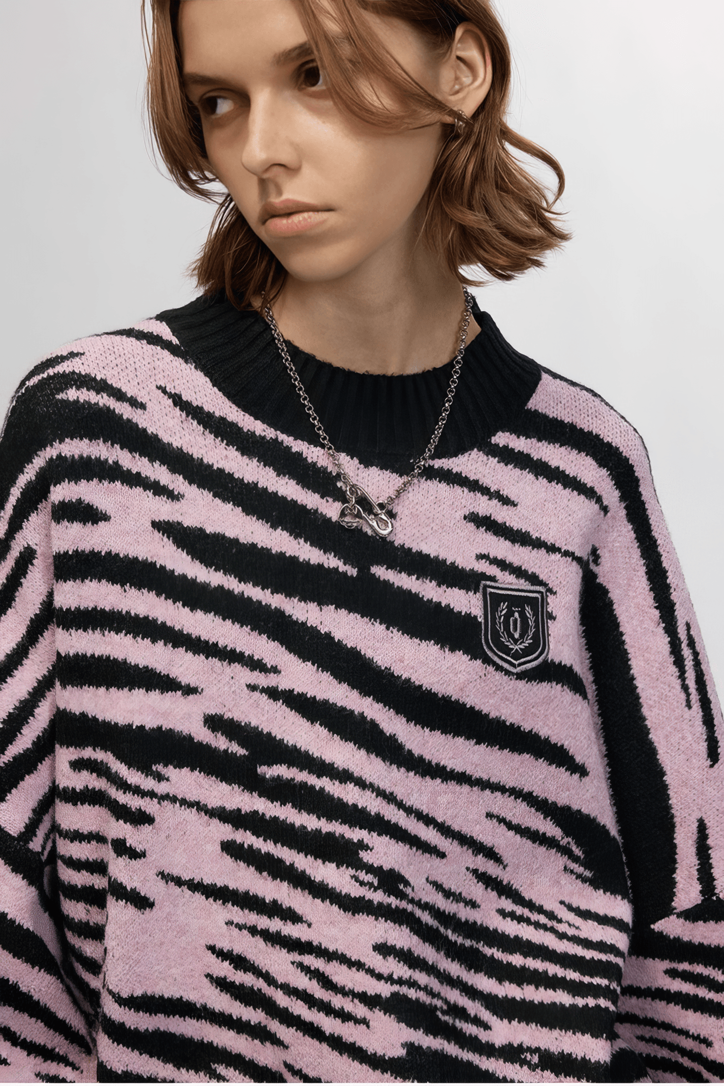 Winter Retro Zebra Knit Sweater – Embroidered Crew Neck for Couples - 4inme