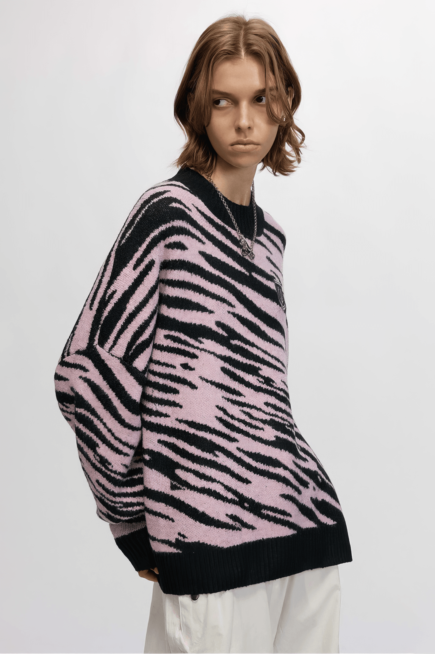 Winter Retro Zebra Knit Sweater – Embroidered Crew Neck for Couples - 4inme