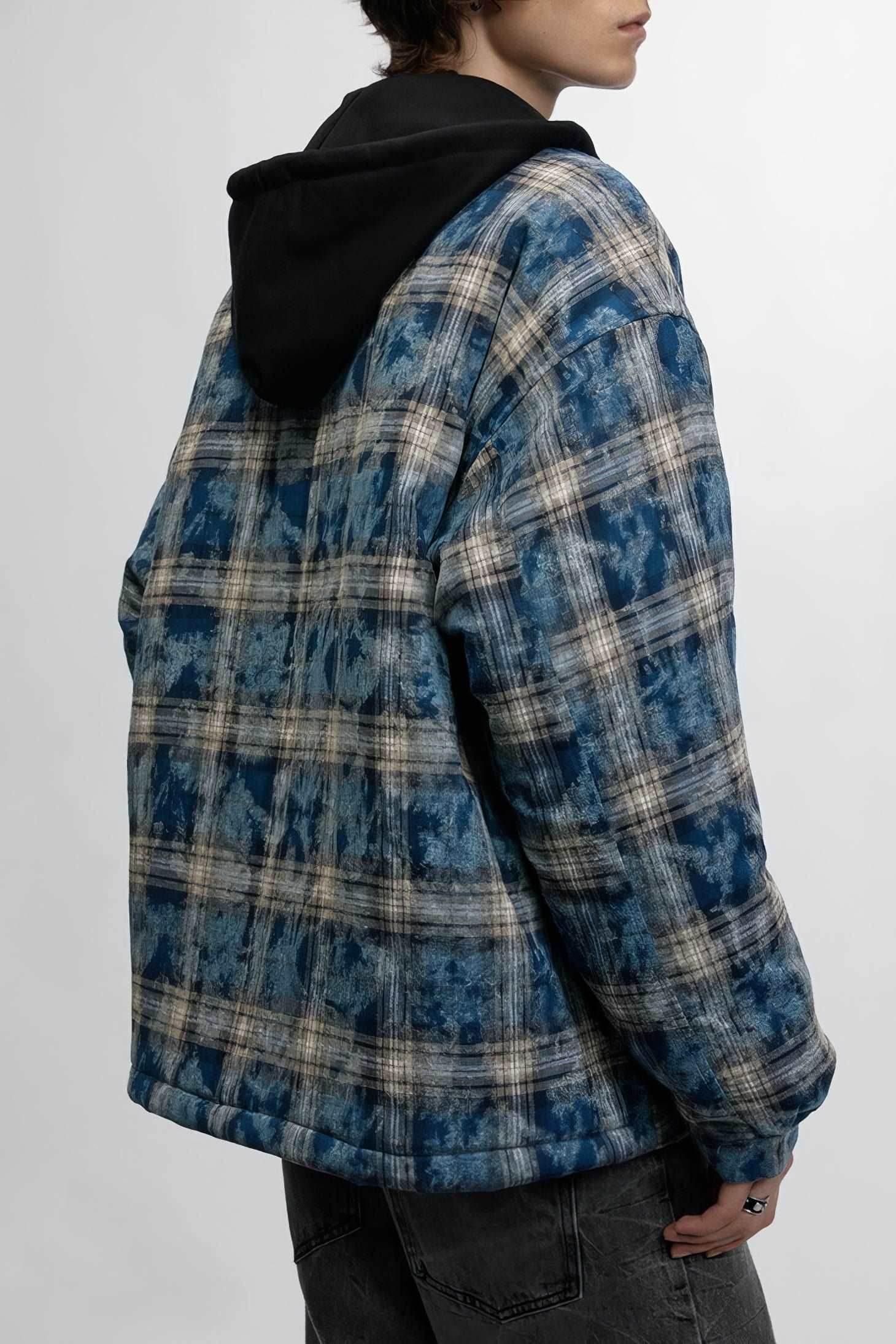 American Streetwear Hip-Hop Plaid Hoodie Jacket – Removable Hood, Cotton Lined - 4inme