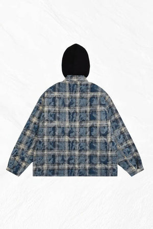 American Streetwear Hip-Hop Plaid Hoodie Jacket – Removable Hood, Cotton Lined - 4inme