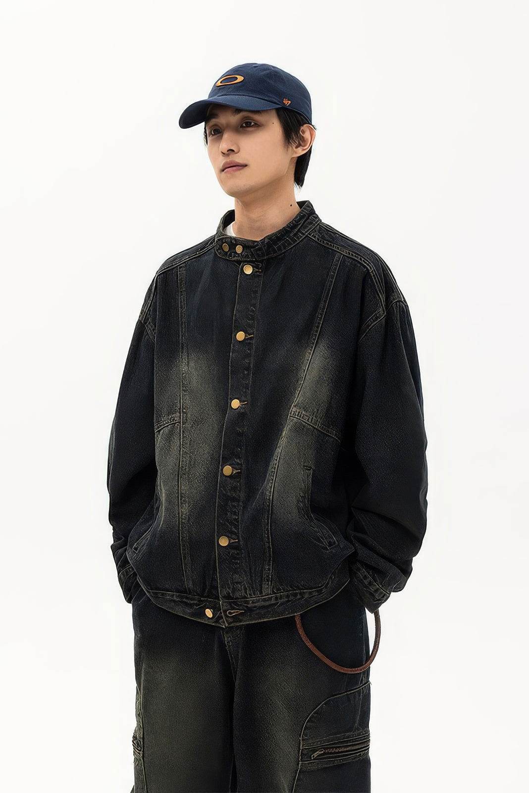 Fall_Winter Unisex Vintage Denim Jacket – Loose Fit, Washed & Distressed - 4inme