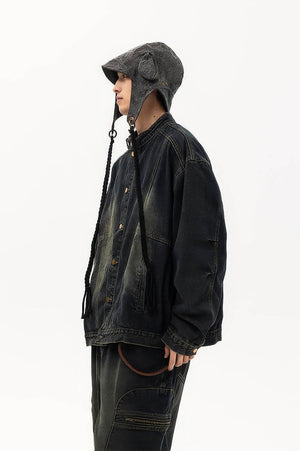 Fall_Winter Unisex Vintage Denim Jacket – Loose Fit, Washed & Distressed - 4inme