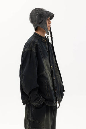 Fall_Winter Unisex Vintage Denim Jacket – Loose Fit, Washed & Distressed - 4inme