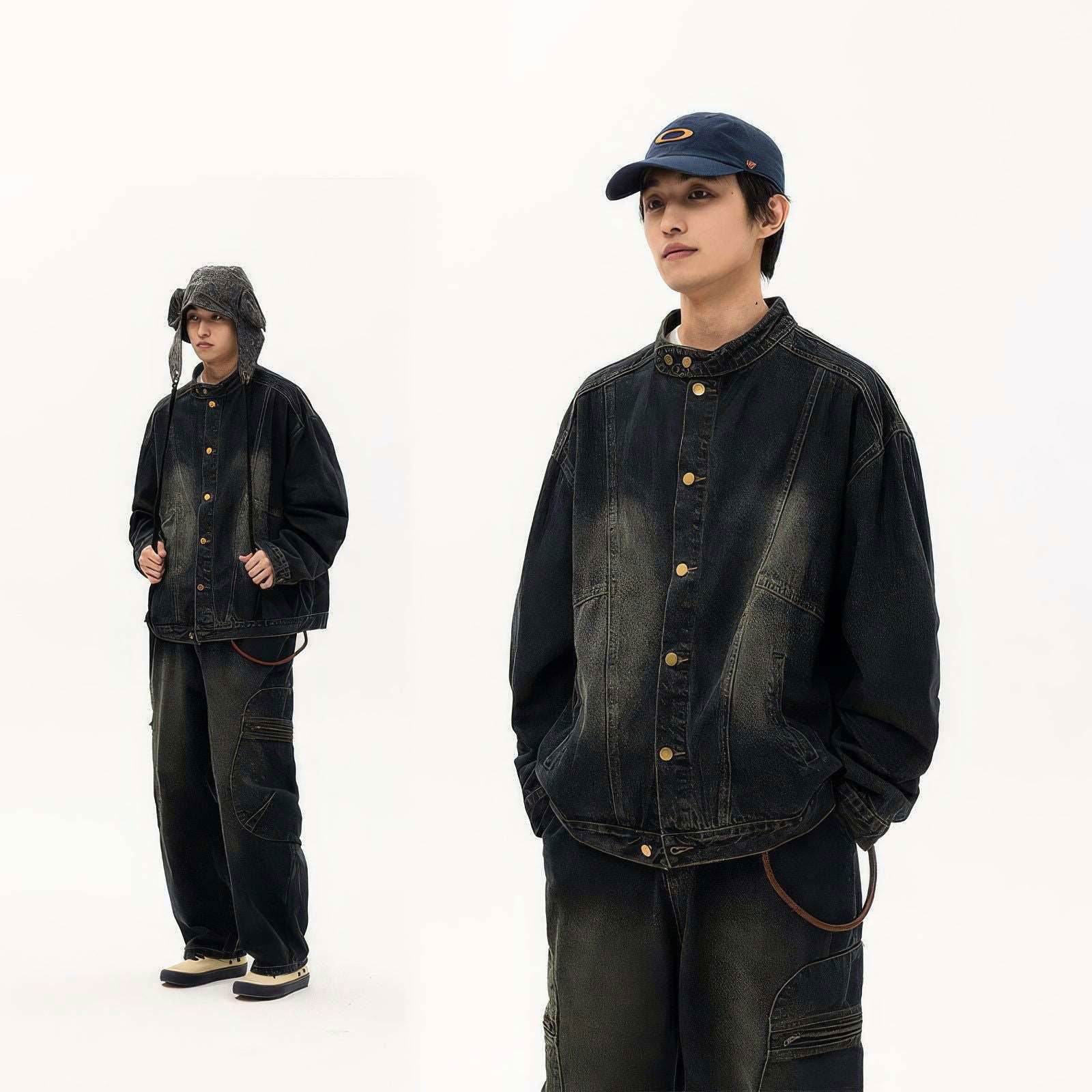 Fall_Winter Unisex Vintage Denim Jacket – Loose Fit, Washed & Distressed - 4inme