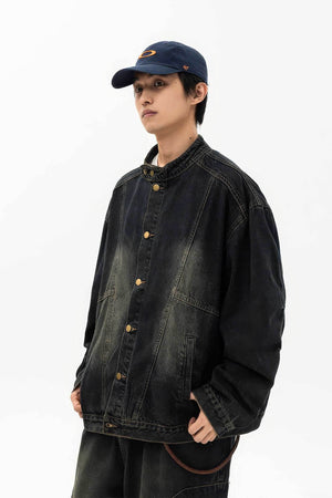 Fall_Winter Unisex Vintage Denim Jacket – Loose Fit, Washed & Distressed - 4inme