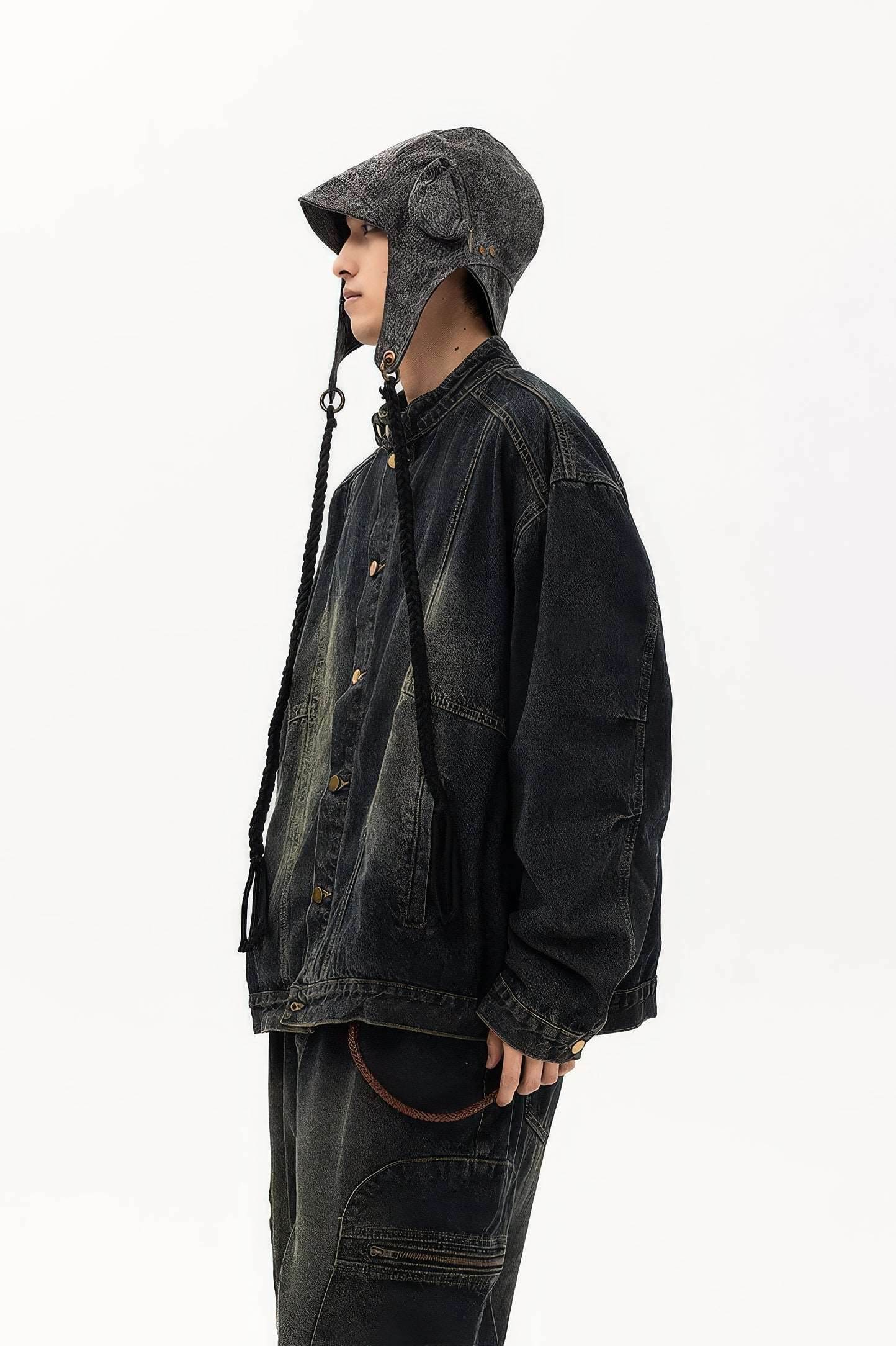 Fall_Winter Unisex Vintage Denim Jacket – Loose Fit, Washed & Distressed - 4inme