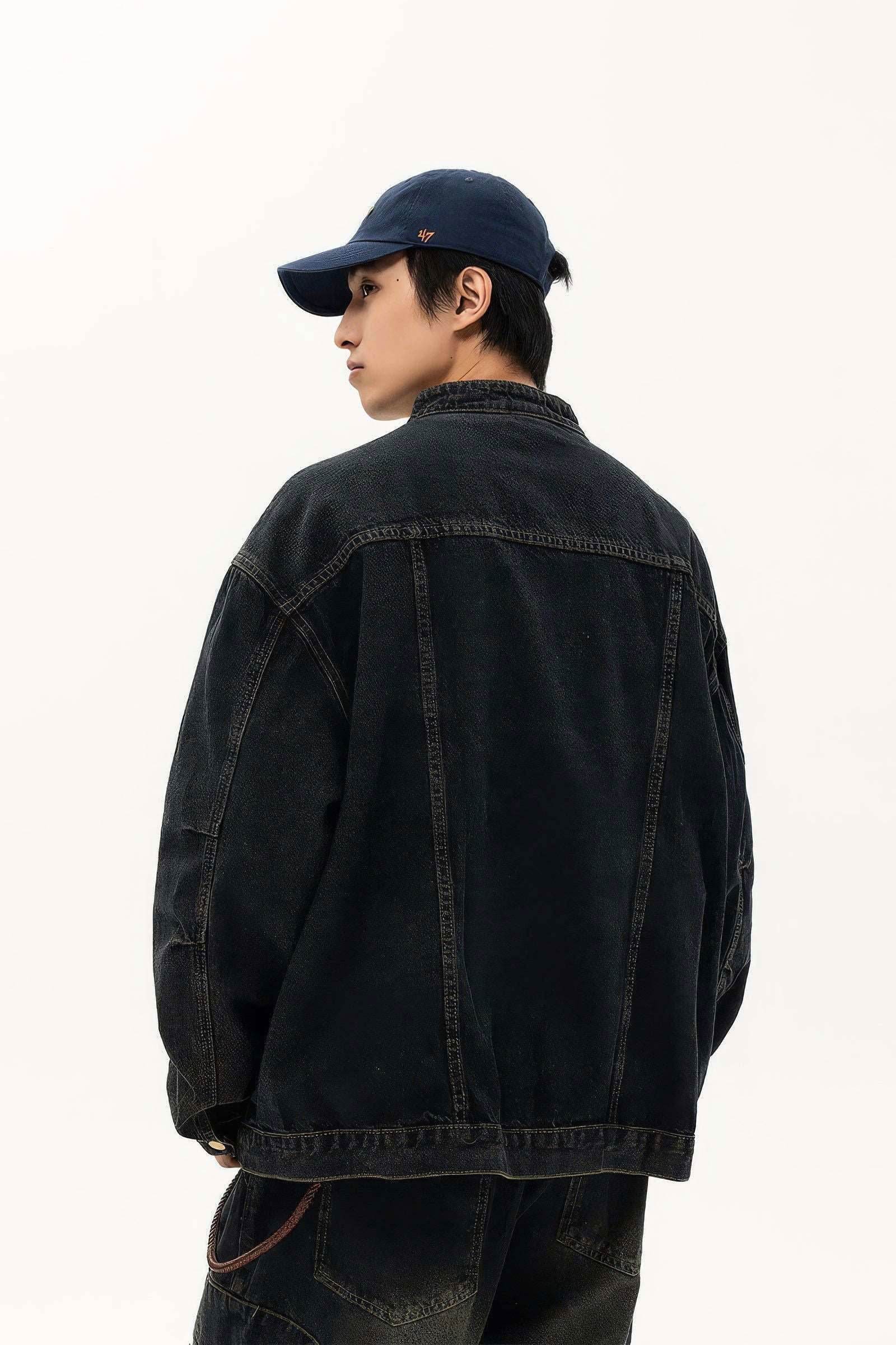 Fall_Winter Unisex Vintage Denim Jacket – Loose Fit, Washed & Distressed - 4inme