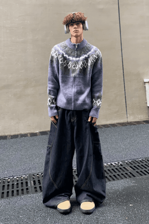 Fair Isle Zip Knit Cardigan - 4inme