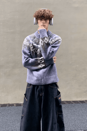 Fair Isle Zip Knit Cardigan - 4inme