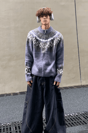 Fair Isle Zip Knit Cardigan - 4inme