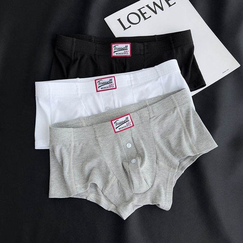 Men's Ribbed Boxer Briefs 3-Pack - Breathable Cotton Solid Color Underwear Set - 4inme