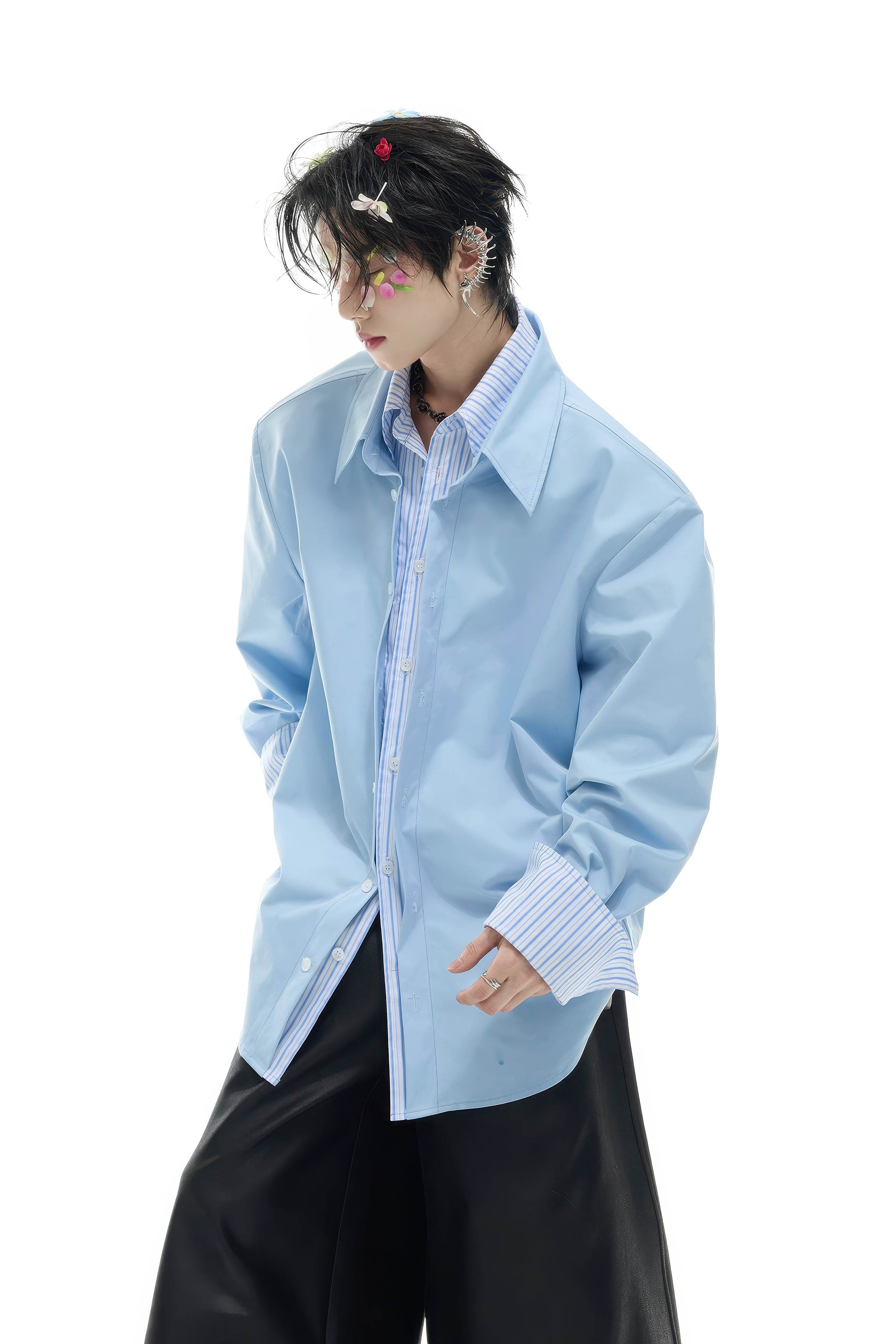 Deconstructed Stripe Shirt - Colorblock Layered Designer Top - 4inme
