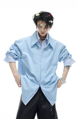 Deconstructed Stripe Shirt - Colorblock Layered Designer Top - 4inme