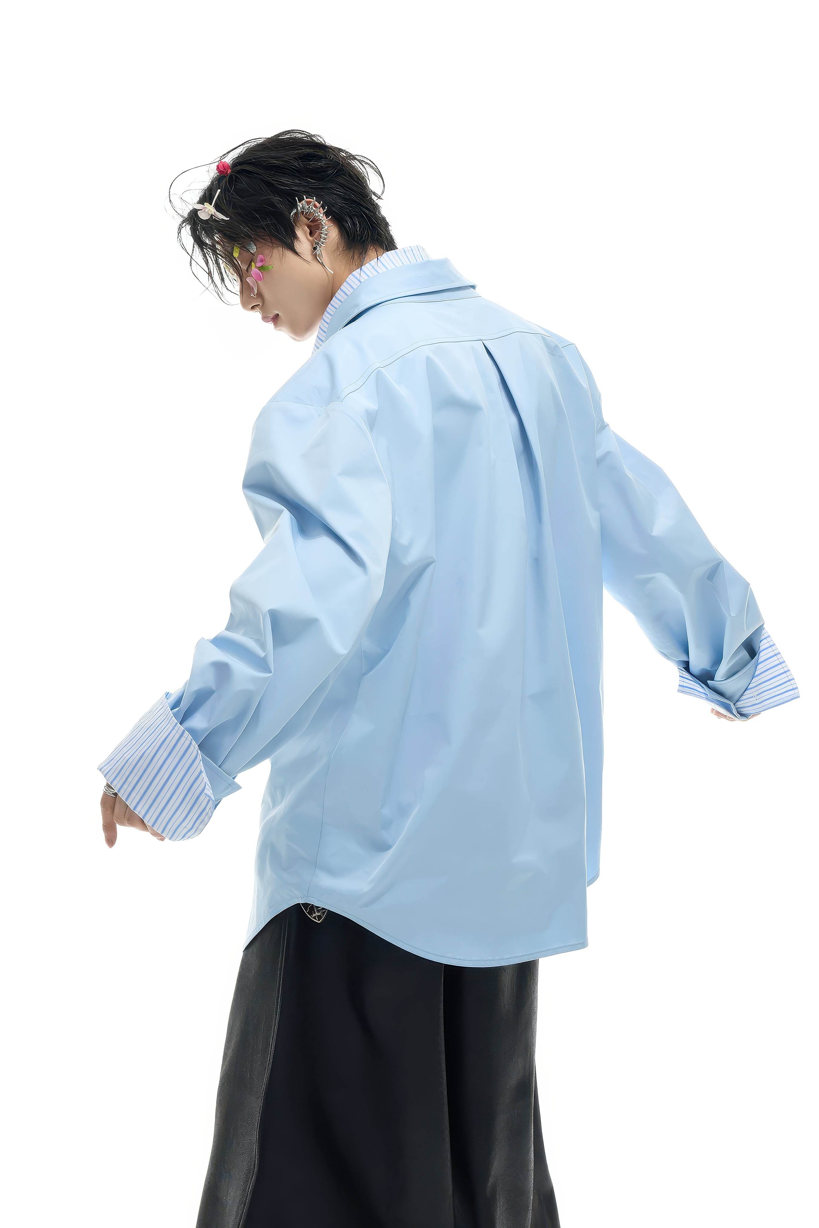 Deconstructed Stripe Shirt - Colorblock Layered Designer Top - 4inme