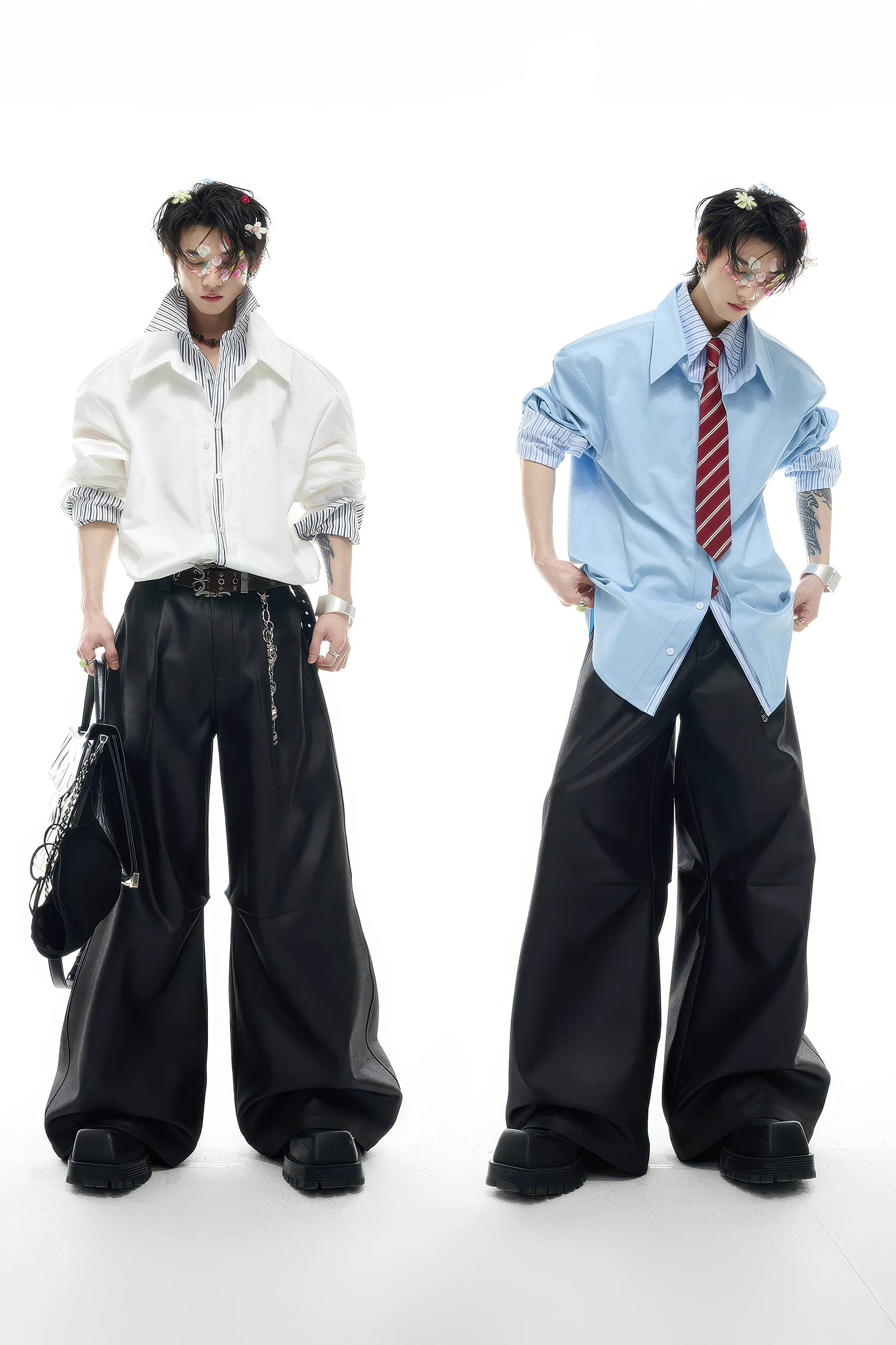 Deconstructed Stripe Shirt - Colorblock Layered Designer Top - 4inme