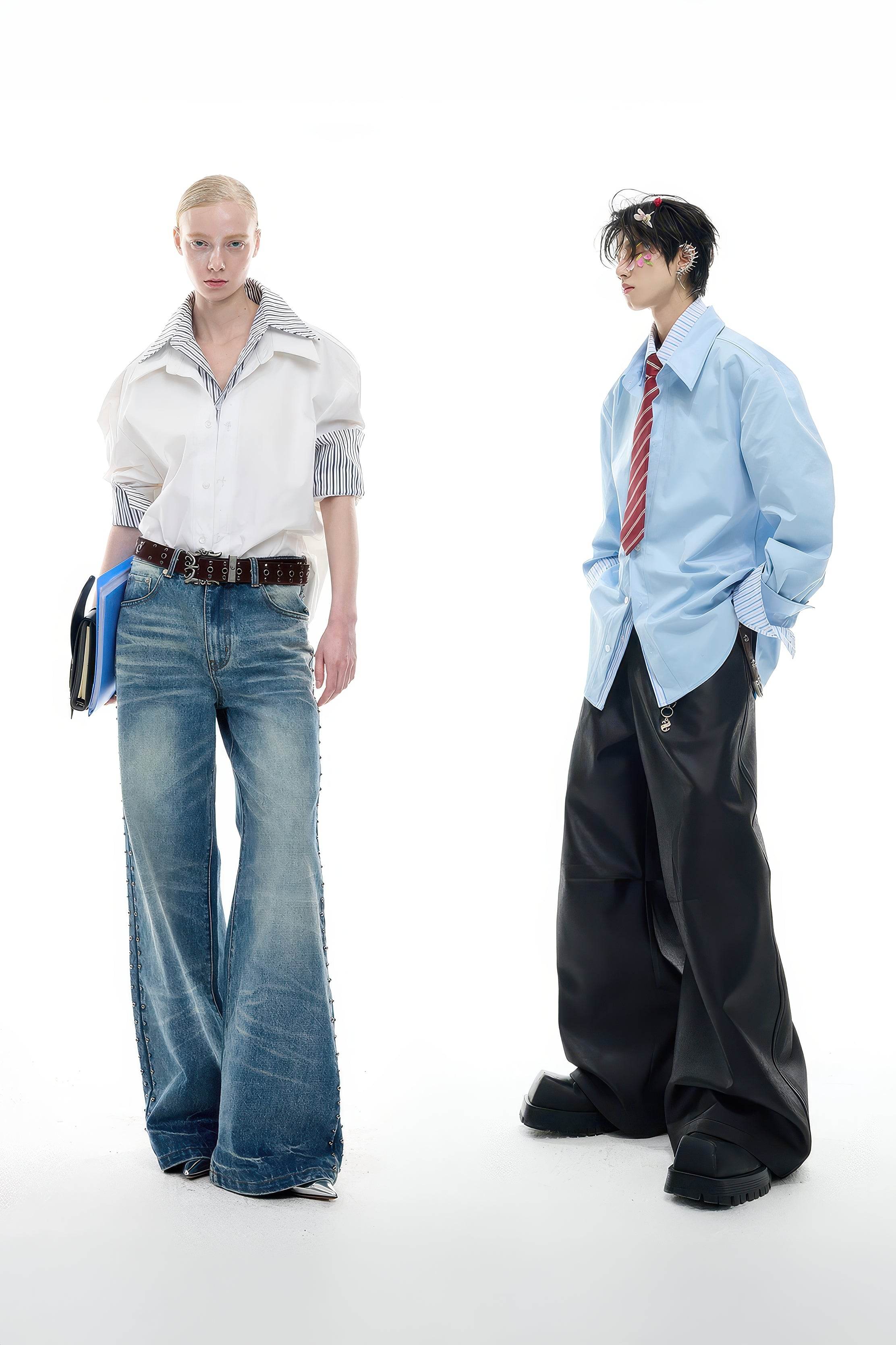 Deconstructed Stripe Shirt - Colorblock Layered Designer Top - 4inme