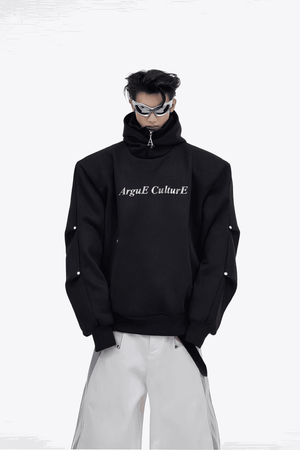 American Style Heavy Hooded Sweatshirt – High Collar, Shoulder Pads - 4inme