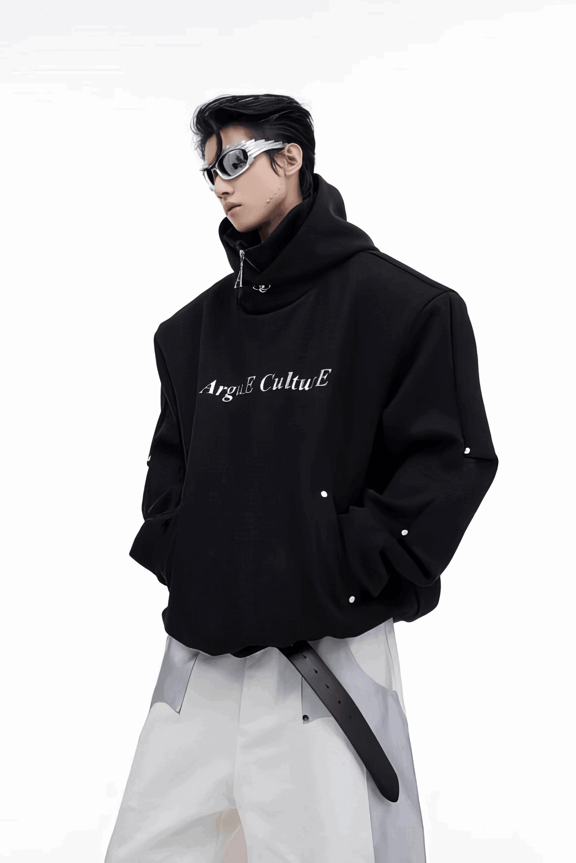 American Style Heavy Hooded Sweatshirt – High Collar, Shoulder Pads - 4inme