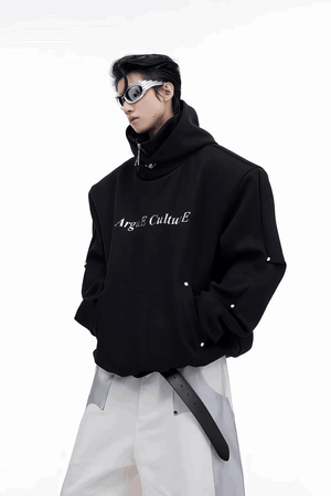 American Style Heavy Hooded Sweatshirt – High Collar, Shoulder Pads - 4inme