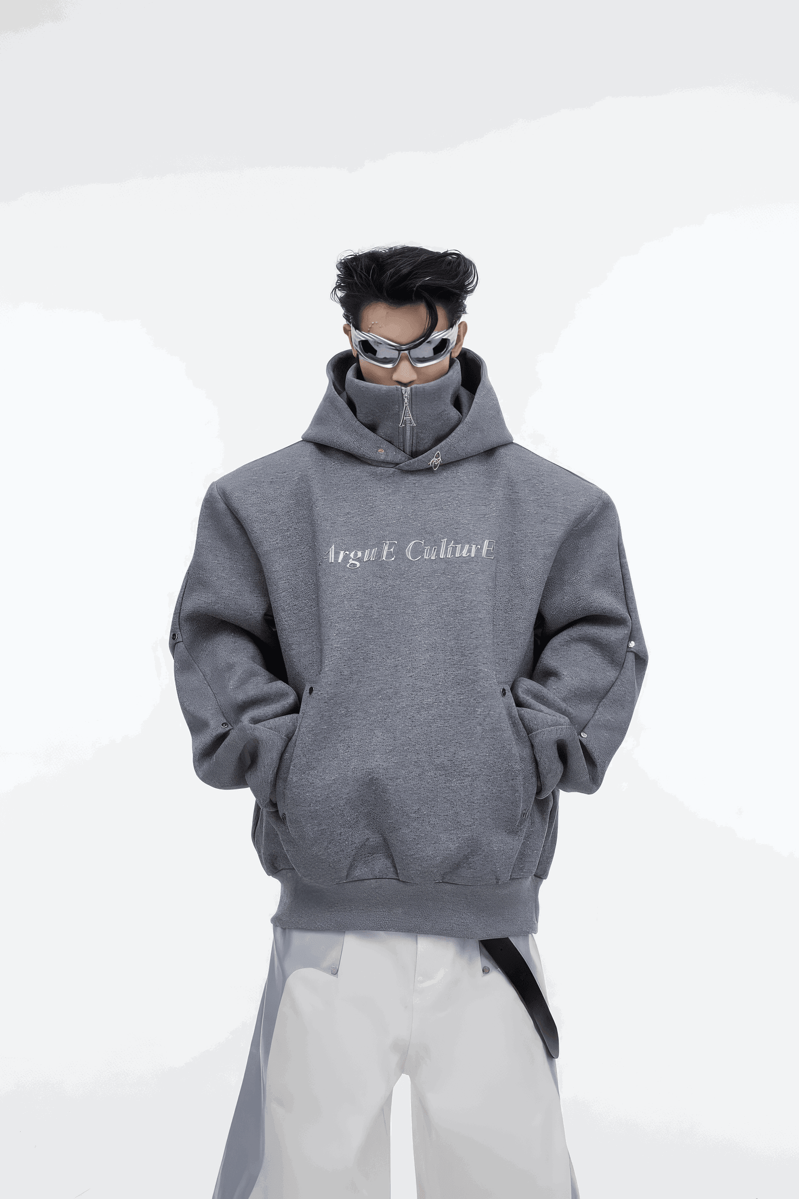 American Style Heavy Hooded Sweatshirt – High Collar, Shoulder Pads - 4inme