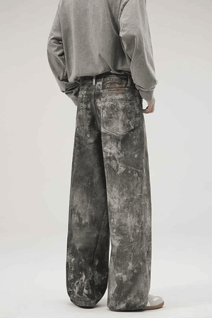 Americana Ink Splash Denim Wide-Leg Pants - Heavyweight Washed Relaxed Fit - 4inme