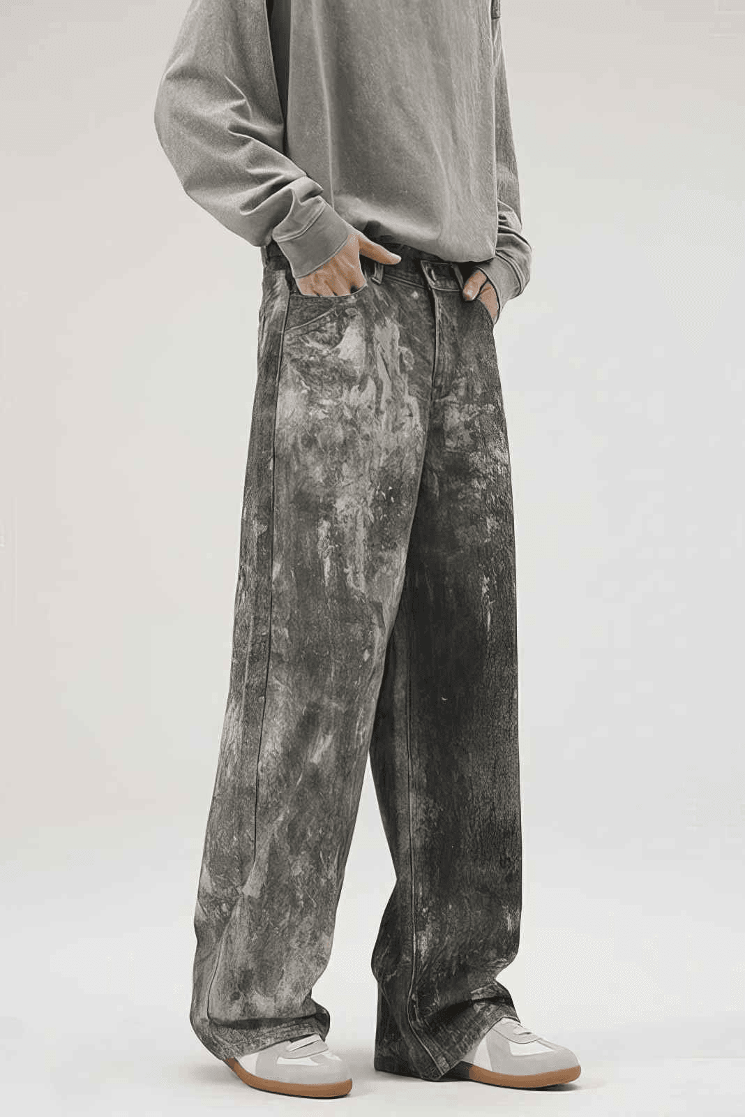 Americana Ink Splash Denim Wide-Leg Pants - Heavyweight Washed Relaxed Fit - 4inme