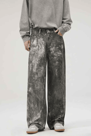 Americana Ink Splash Denim Wide-Leg Pants - Heavyweight Washed Relaxed Fit - 4inme