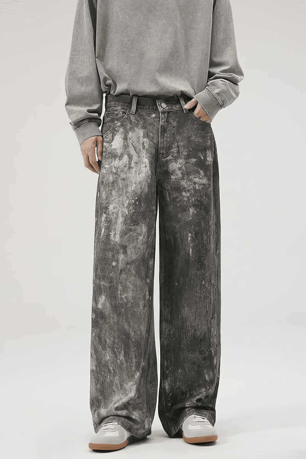 Americana Ink Splash Denim Wide-Leg Pants - Heavyweight Washed Relaxed Fit - 4inme