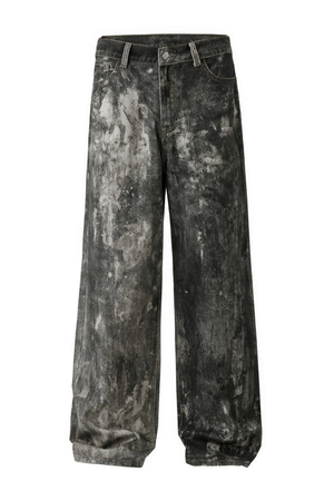 Americana Ink Splash Denim Wide-Leg Pants - Heavyweight Washed Relaxed Fit - 4inme
