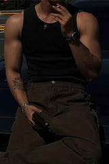 Athletic Ribbed Muscle Tank for Men, Stretchy Slim-Fit Sleeveless Vest - 4inme