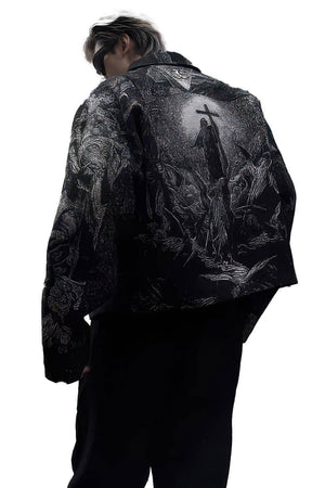 Avant-Garde Oversized Blazer - Textured Jacquard for Dark Fashion - 4inme