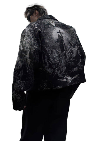 Avant-Garde Oversized Blazer - Textured Jacquard for Dark Fashion - 4inme