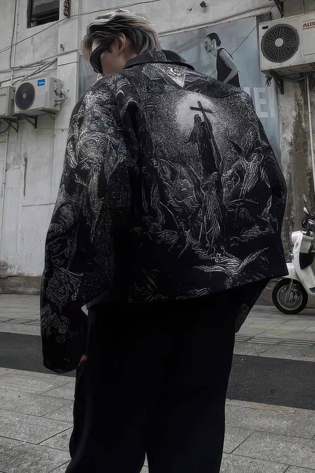 Avant-Garde Oversized Blazer - Textured Jacquard for Dark Fashion - 4inme