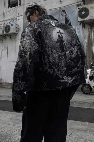 Avant-Garde Oversized Blazer - Textured Jacquard for Dark Fashion - 4inme