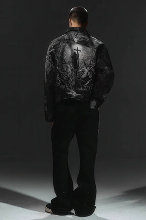 Avant-Garde Oversized Blazer - Textured Jacquard for Dark Fashion - 4inme