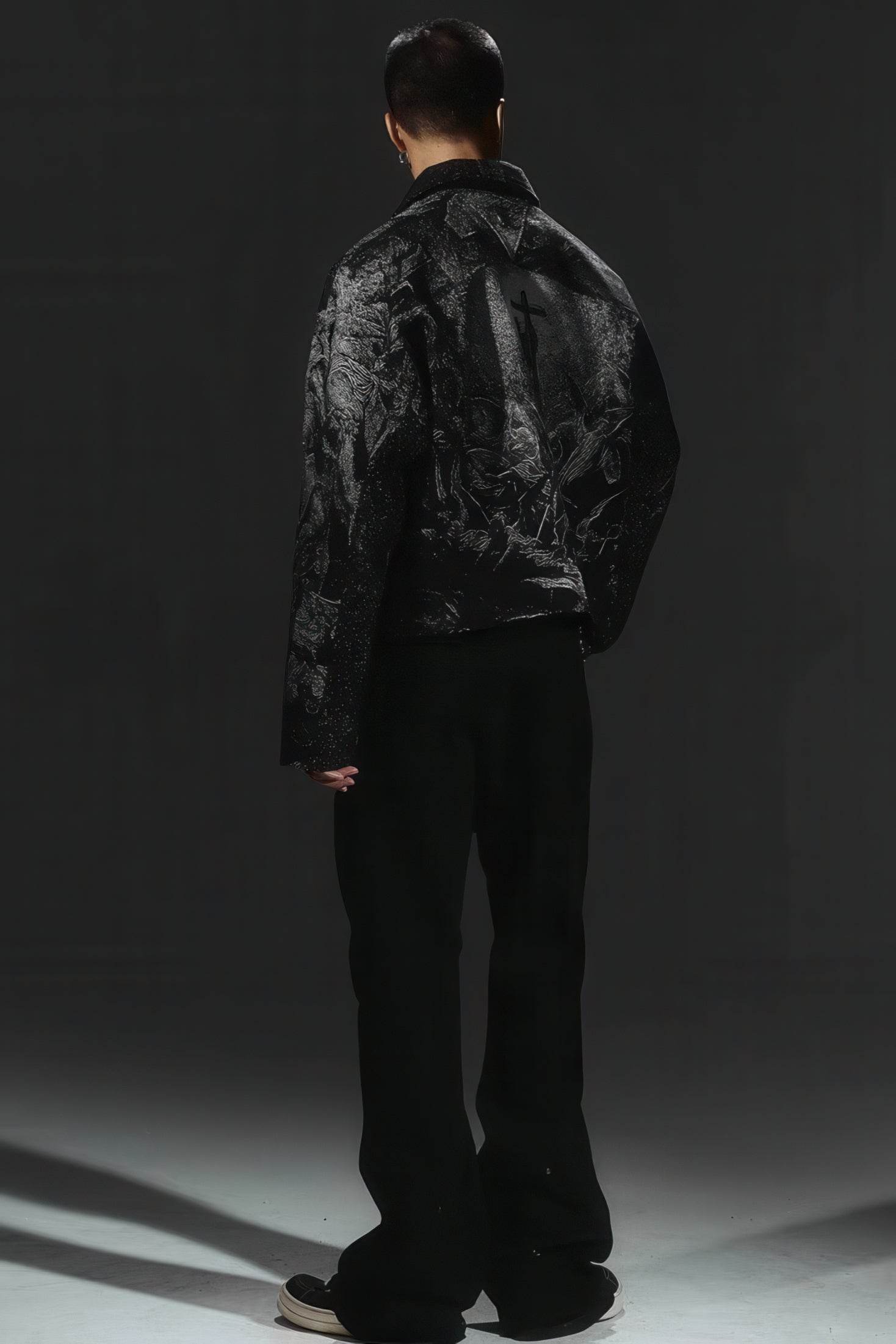 Avant-Garde Oversized Blazer - Textured Jacquard for Dark Fashion - 4inme