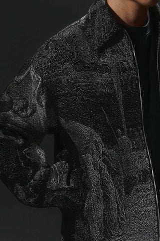 Avant-Garde Oversized Blazer - Textured Jacquard for Dark Fashion - 4inme