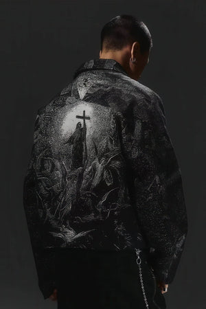 Avant-Garde Oversized Blazer - Textured Jacquard for Dark Fashion - 4inme