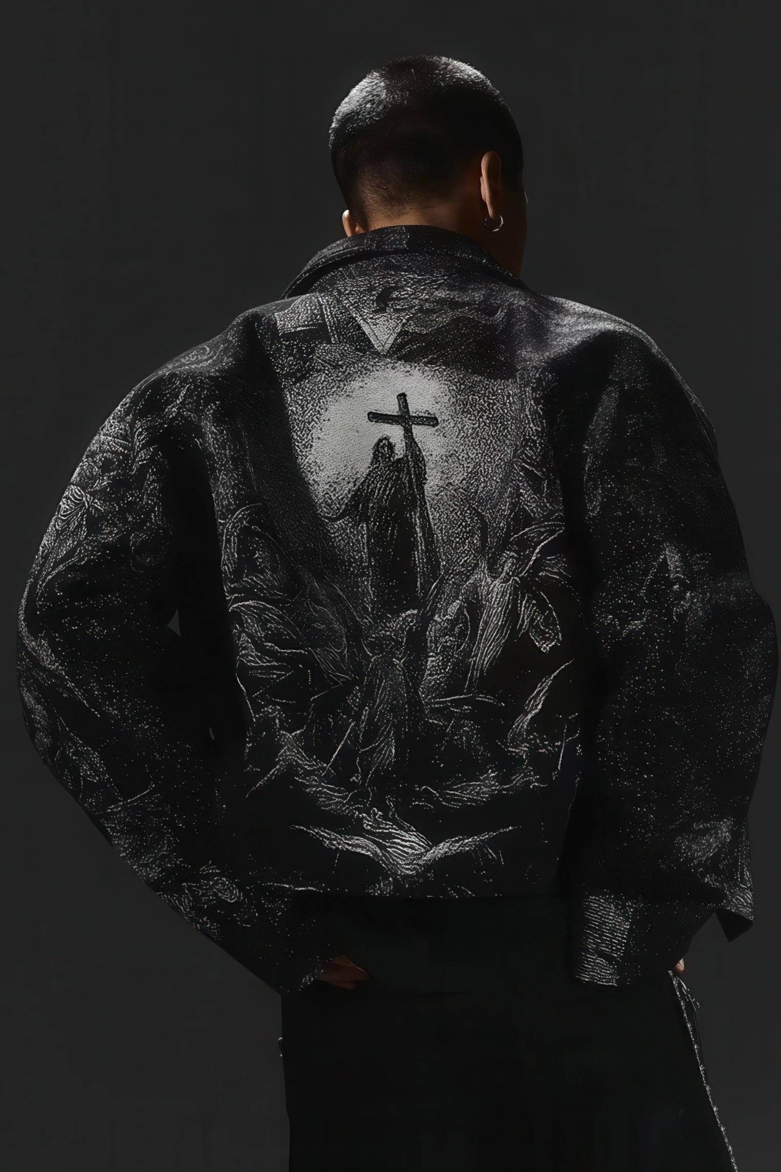 Avant-Garde Oversized Blazer - Textured Jacquard for Dark Fashion - 4inme