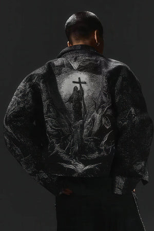 Avant-Garde Oversized Blazer - Textured Jacquard for Dark Fashion - 4inme