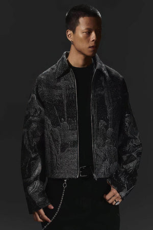 Avant-Garde Oversized Blazer - Textured Jacquard for Dark Fashion - 4inme