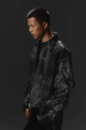 Avant-Garde Oversized Blazer - Textured Jacquard for Dark Fashion - 4inme